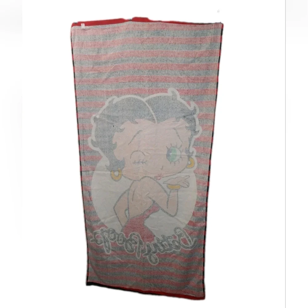Retro Betty Boop Beach Bath Towel Red Black Striped Terry Cotton Sz 58 X 29 Nwot